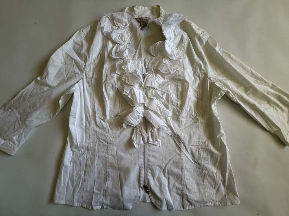 NEXX Top XL Women's White Ruffle Front Zip Long Sleeve Corset Blouse Y2K